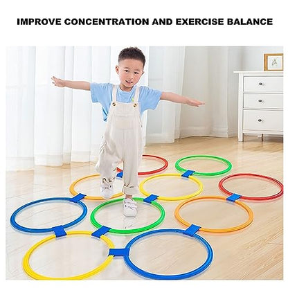 Hopscotch Hoop Hand Foot Coordination Sensory Training Plastic Hoops Pack of 10 Combination with 10 Buckles for Jumping Activities (Extra Large Size)