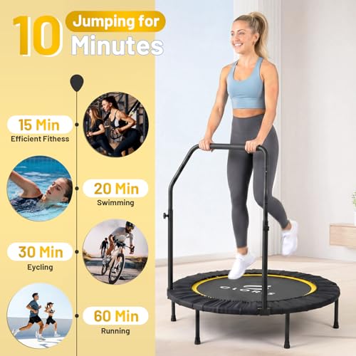 Rebounder Trampoline for Adults 40 Inch, 400 lbs Capacity with 5-Level Adjustable Bar, Foldable Mini Indoor Fitness Workout Exercise Equipment Blue