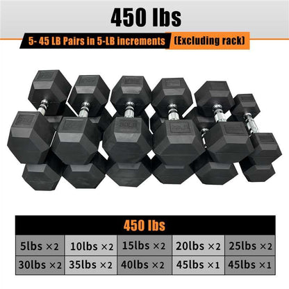 Dumbbell Set 15 lb-550 lb, Rubber Hex Free Weights Without Rack, Heavy-Duty Home Gym Equipment for Strength Training, Muscle Building and Full Body Workouts - style: 450lb