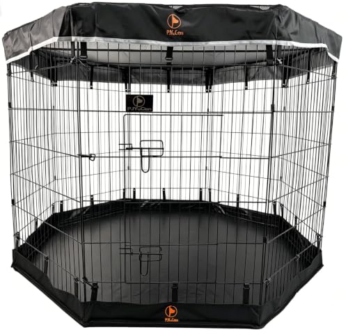 PJYuCien Puppy Playpen with Top Cover & Bottom Pad, 8 Panels 42" H, Black - color: Black, size: Large Pen: 42-Inch High