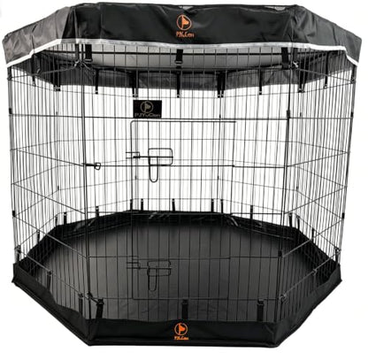 PJYuCien Puppy Playpen with Top Cover & Bottom Pad, 8 Panels 42" H, Black - color: Black, size: Large Pen: 42-Inch High