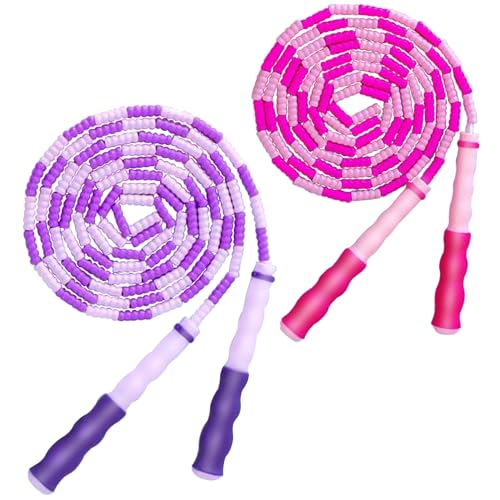 Jump Rope for Kids Girls and Boys, Soft Beaded Jump Ropes, Adjustable Skipping Rope, Tangle-Free Segmented Rope for Kid and Women Men Adults Exercise, Keeping Fit, Training - 9.2Ft - color: Pink&Purple