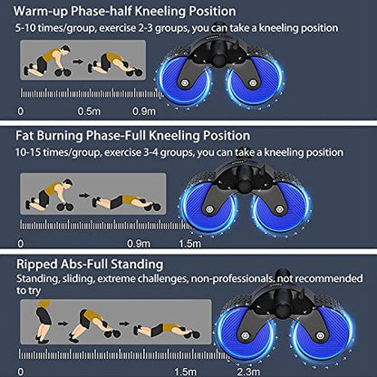 Ab Wheel Roller Automatic Rebound with Knee Pad Mat,Core Muscle Ab Trainer,Double Round Abdominal Muscle Wheel,Ab Workout Exercise Wheel Equipment for Male Female Beginners Lose Weight