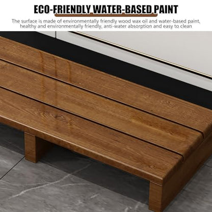 Solid Wood Step Stool,Non-Slip Platform Step Safety Step,Portable Wooden Stand up,Long Footstool Helper,High Load Capacity,for Deck Bathroom Garages Long Solid Wood Step Stool(Wood Color,60x30x15cm)