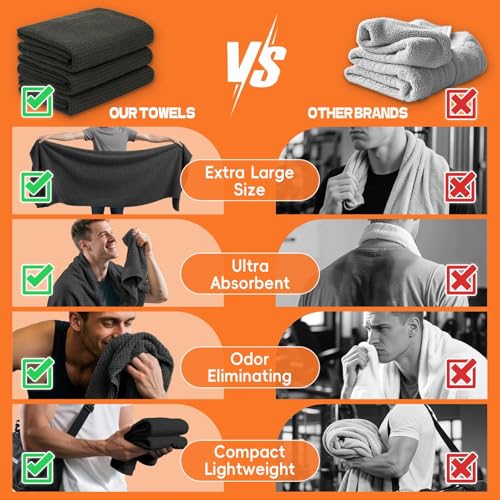 Microfiber Sweat Towel, Quick Dry Negative Ions 3 Pack 27x55 in - color: Black, size: 27 inch X 55 inch
