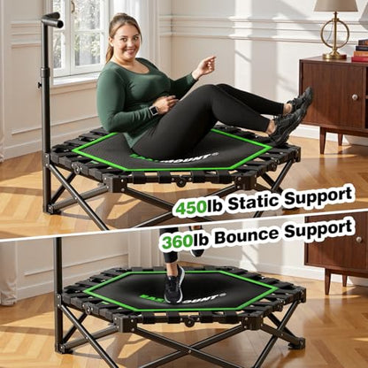 East Mount Foldable Mini Trampoline Indoor, Folding Rebounder Trampoline for Adults with Handles, Exercise Rebounder, Small Trampoline for Adults, for Indoor Garden Workout