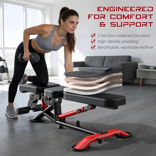 Commercial Adjustable Weight Bench, Heavy Duty 1800LBS Workout Bench for Home Gym, Flat, Decline, Incline Bench Press with Removable Leg for Full Body Strength Training