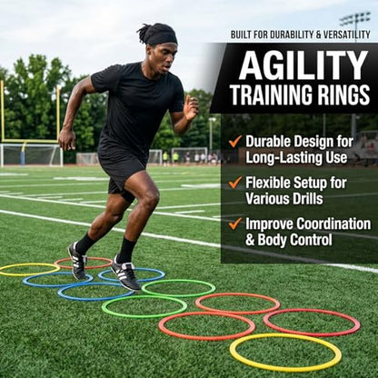 30 PCS Agility Rings Speed Training Set: 15" Exercise Speed Circle Jump Hoops for Soccer Football Footwork Coordination Speed Drill and Athletic Training Equipment