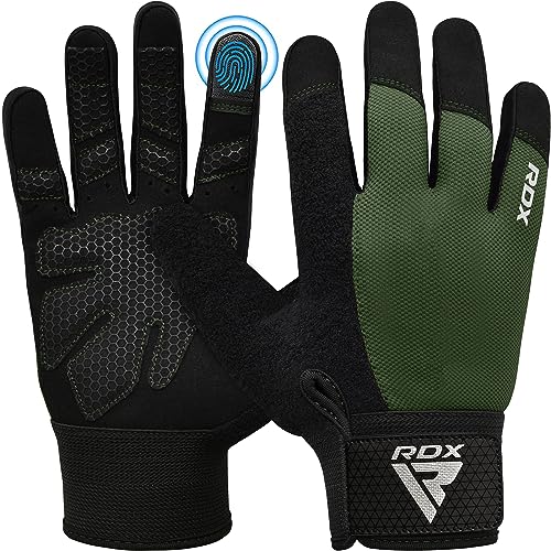 RDX Weight Lifting Gloves Gym Workout, Full Finger Touch Screen, Breathable Anti Slip Padded Palm Protection, Fitness Strength Training Powerlifting HIIT WOD Exercise, Men Women Home Gym Cycling - color: Army Green, size: Small