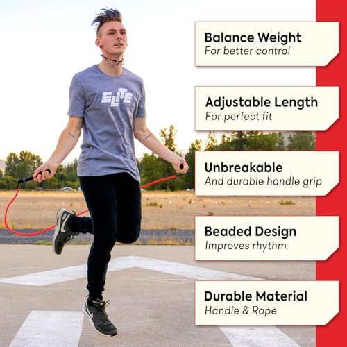 Freestyle Beaded Jump Rope for Cardio Training - Workout Jump Rope with Unbreakable Long Handles and Shatterproof Beads - Designed for Beginners or Pros - Ideal Fitness