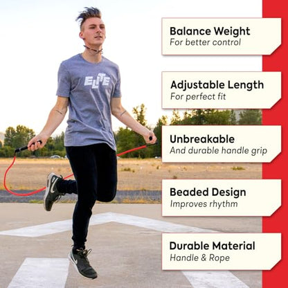 Freestyle Beaded Jump Rope for Cardio Training - Workout Jump Rope with Unbreakable Long Handles and Shatterproof Beads - Designed for Beginners or Pros - Ideal Fitness