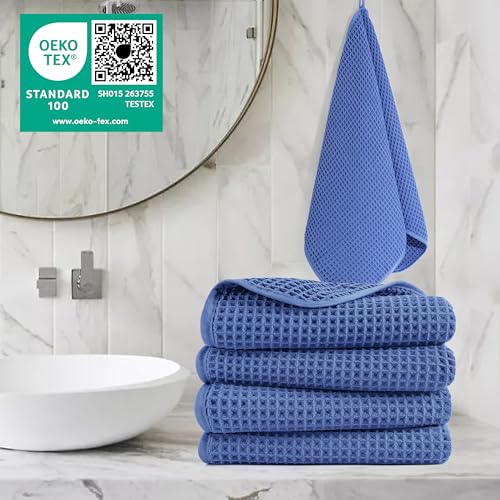 POLYTE 430 GSM Poly Blend Microfiber Quick Dry Waffle Hand Towel, 16x30 in - color: Royal Blue