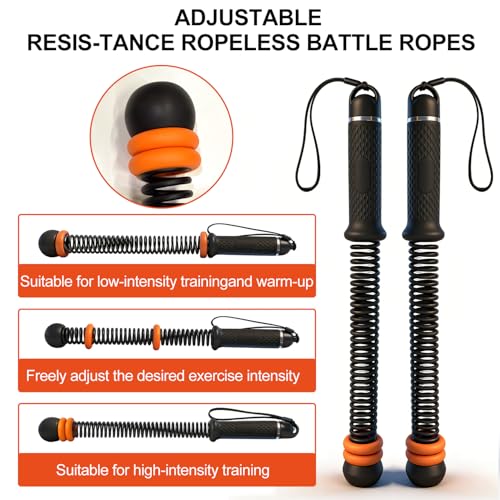 Ropeless Battle Ropes - Adjustable Weight Ropeless Battle Ropes for Home Gym, Portable Cordless Workout Fitness Equipment for Strength Building, HIIT and Low-Impact Aerobic Training for Men & Women