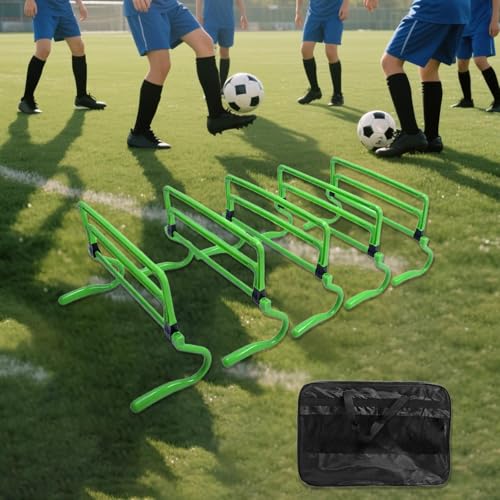 5 Pieces Agility Hurdles Field Training Speed Training Hurdles Fitness Workout Equipment Obstacle Rack Adjustable Height Foldable PVC Suitable for, Green