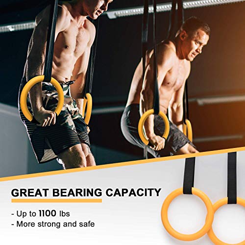 Gymnastic Rings 1100lbs Capacity with 14.76ft Adjustable Buckle Straps Pull Up Exercise Rings Non-Slip Rings for Home Gym Full Body Workout