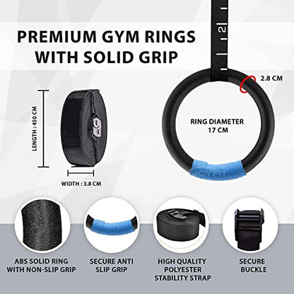 Gym Rings with 990 lbs Load Capacity, Adjustable Buckle Straps for Men and Women Cross-Training Workout, Exercise, StrengthTraining, Gymnastics, Bodybuilding (Set of 2)