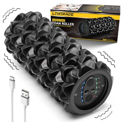 Vibrating Foam Roller, High Density Massage Roller for Back Pain Relief & Muscle Recovery and Physical Therapy, 5-Speed Rechargeable Exercise Roller, 2 Modes