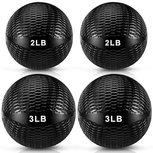 Halloscume 4 Pcs 2lb and 3lb Non Slip Weighted Toning Balls for Exercise, Innovations Soft Medicine Balls for Core Strength, Balance Training, Exercise, Pilates, Yoga, Flexibility