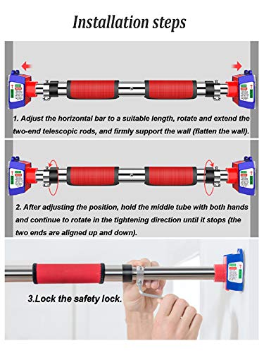 Wall Mounted Pull Up Bar for Home, Heavy Duty Steel Horizontal Bar for Pull-Up Training, Non-Slip Grip, Adjustable Width 93-126CM, Holds up to 250kg