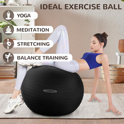 Fitvids Anti-Burst and Slip Resistant Exercise Ball Yoga Ball Fitness Ball Birthing Ball with Quick Pump - color: Black, size: L(23-26in/58-65cm)