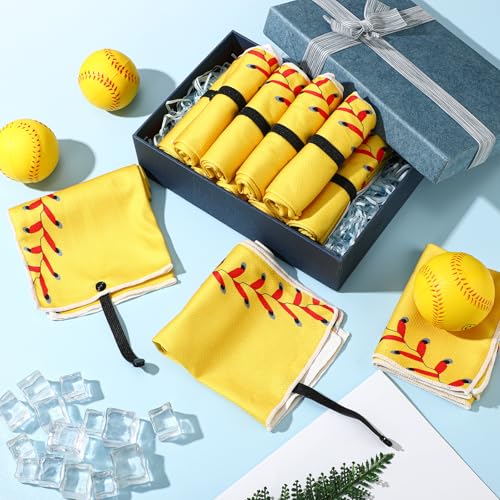 HunnmingRe 12 Pcs Mini Softball Cooling Towel with Snap Loop, 30" x 9" - color: Yellow, style: Softball