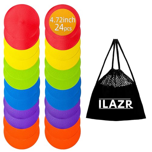 LAZR Non Slip Agility Marker Aggregate Dots 4.72 inch 9 inch Floor Dot Marker for Classroom Dance Sports Football Basketball Speed Agility Training - style: 4.72inch 24pcs(6colors)