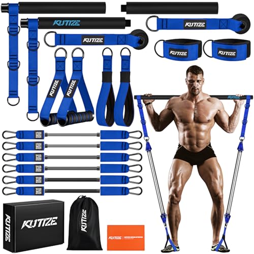 Pilates Bar Kit with Resistance Bands, Heavy Duty Pilates Equipment for Men, Training Bands with Handles for Legs, Hip, Back, Arm, Abs, Chest, Shoulders, Portable Home Gym Workout Equipment - color: Blue, style: 270LBS