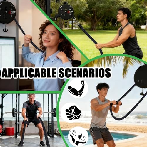 Endless Rope Trainer | Resistance Trainer Machine | Pulley Rope Puller Fitness Rope Trainer | Pulley Rope Climbing Machine Adjustable Resista |14ft Closed-Loop Nylon Rope, Home Gym - color: Black