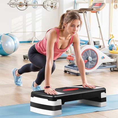 31 Inch Adjustable Workout Aerobic Step, Exercise Platform Trainer w 4 Adjustable Risers for Home Gym Fitness Workout,Lightweight
