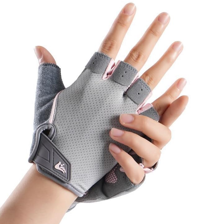 Half-Finger Workout Gloves Unisex - Anti Slip Exercise Gloves Gym Training - color: Gray/Light Pink, size: Medium