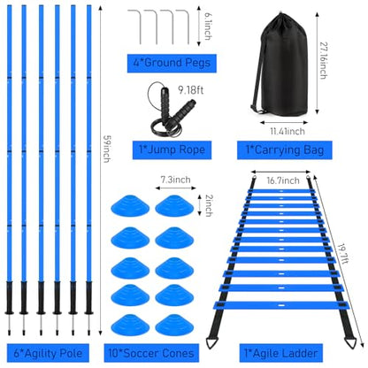 Soccer Training Equipment,Agility Speed Training Set, 20ft Agility Ladder - color: Blue