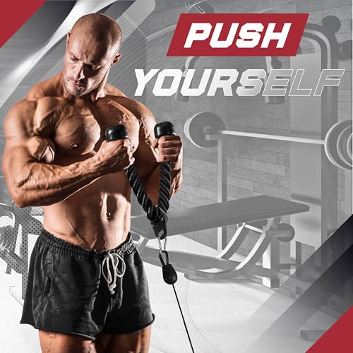 Yes4All Cable Machine Attachment, Row Handles, Tricep Rope, Straight Bar, V Bar, LAT Pulldown Accessories Load 880 LB for Home Gym - color: E. Tricep Rope + Double D + Straight Bar + V Bar