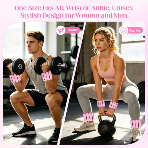 Wrist Weights for Women & Men, 2lb Silicone Wrist Ankle Weights - color: Pink