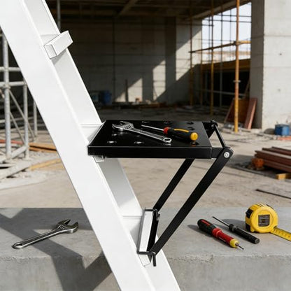 Foldable Ladder Platform, 300lbs Capacity Non-Slip Stable Work Tray Attachment Metal Ladder Step Levelers Platform Extension for Painters, Tools & DIY (Black)