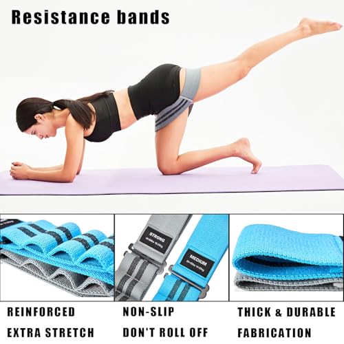 Adjustable Fabric Resistance Bands for Squats, Glutes & Legs – 5 Levels of Customizable Size, Width & Tension, Non-Slip Booty Bands for Men and Women, Pilates & Yoga Workouts(Medium)