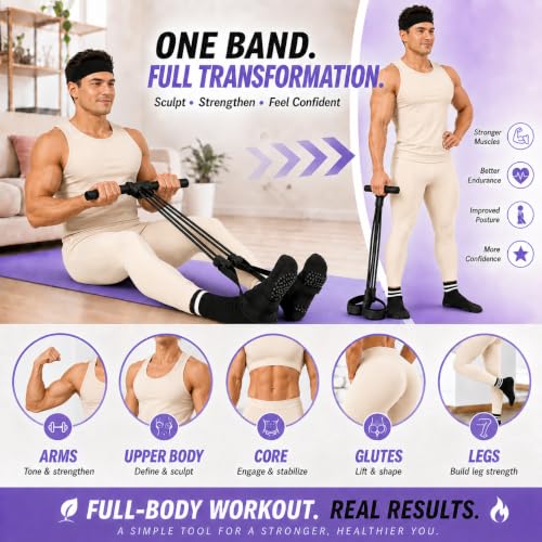 Pedal Resistance Band, Stitched Anti-Snap Elastic Pull Rope Fitness Equipment, 3-in-1 Home Workout Exercise Bands Set with Pilates Grip Socks & Headband