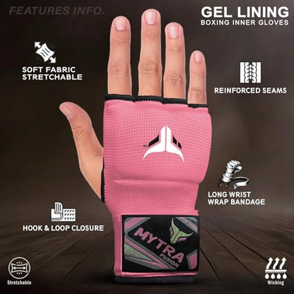 Mytra Fusion Gel Padded Inner Gloves Boxing Hand Wraps for Kids, Boxing Wraps with 80 cm Long Wrist Strap for MMA, Kickboxing, Punching, Martial Arts & Muay Thai Hand Wraps - color: Pink