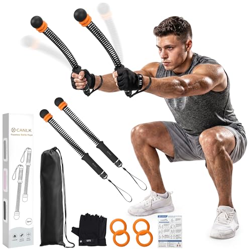 Ropeless Battle Ropes Adjustable Weight Cordless Bale Ropes for Home Gym, Portable Weighted Ropeless with 2 Removable Weight Rings for Men Women Fitness (Black 2PCS) - color: Black