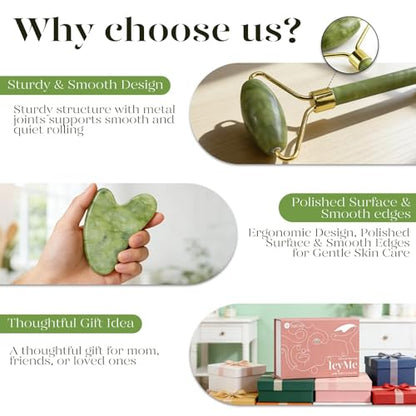 BAIMEI IcyMe Gua Sha & Jade Roller Set, Cooling Face Roller & Guasha Tool for Face Depuffing, Facial Sculpting & Jawline Definition, Smooth Rolling Skincare Tools Gifts for Women & Men – Green - color: Green