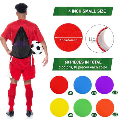 Poly Spot Markers 4inch Poly Spots for Gym Floor, 24/36/60 Pcs Flat Cones Non-Slip Rubber Floor Dots Agility Markers for Soccer Basketball Sports Speed Training, Dance, Classroom Activities - style: 60 pcs