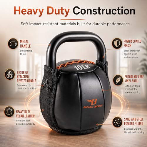 Bionic Body by Kim Lyons Soft Kettlebell with Handle | Soft Weight for Strength Training, Conditioning, Core & Full Body Workouts | Ergonomic Grip | Home Gym, Cross Training, HIIT & Functional Fitness Equipment - style: Orange - 10 LB