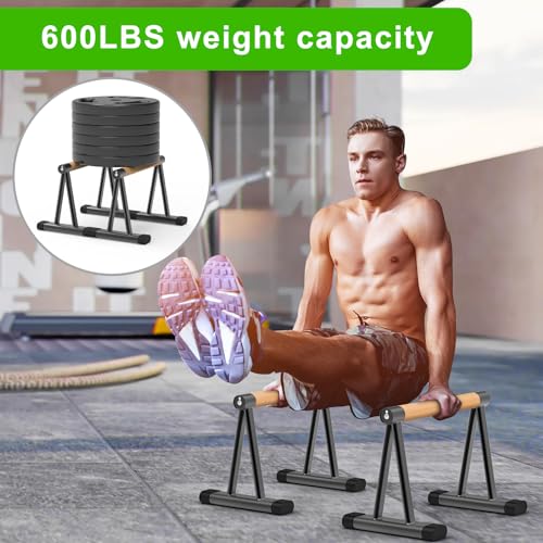 Dolibest Push Up Bar, 12'' High Parallettes Bars with 8 Rubber Feet & Foam Handle, Dip Bars with Stable Triangle Base for Calisthenics, Handstand, Gym & Home Exercise, Easy Assembly (600LB)
