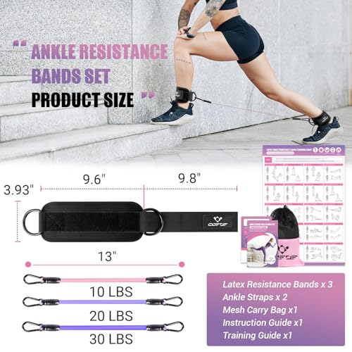 Ankle Resistance Bands with Cuffs, Leg Exercise Equipment with Poster - color: Black