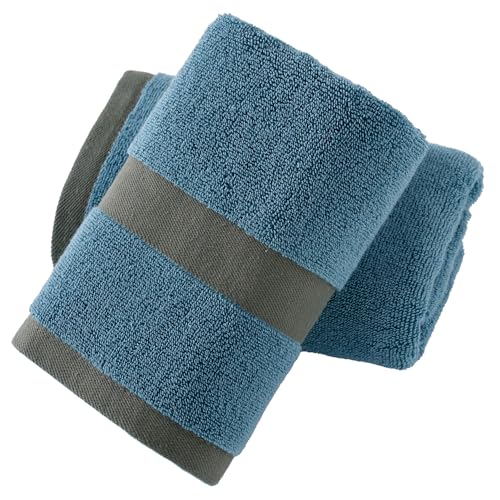 YiLUOMO Blue Hand Towel Set of 2 with Contrast Woven Band Super Soft Highly Absorbent 100% Cotton Quick Dry Decorative Towels for Bathroom Decor 13 x 29 Inch - color: Blue