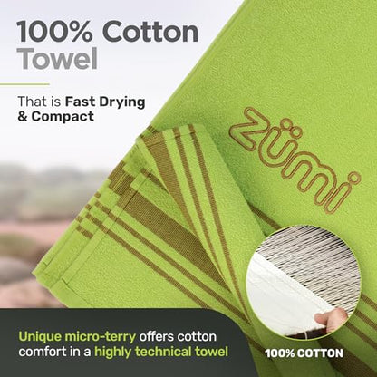 Zumi 100% Cotton Quick Dry Travel Towel - Soft, Thin, Compact, Highly Absorbent, Lightweight Camping Towel for Beach, Gym, Bath, Shower, Swimming, Dorm, RV - Green - color: Green Large