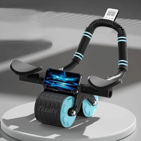 2026 Upgraded Automatic Rebound Ab Roller with Elbow Support, Dual Wide Wheel Ab Workout Equipment for Core Strength Training, Silent Ab Wheel for Beginners Men Women Home Gym Fitness - color: Black- Blue