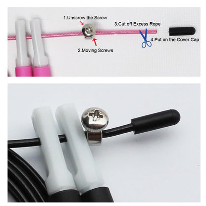 2 Pair Speed Jump Rope Handles Replacement Grip with Cable Mount Screw Rubber End Cap for Speed Jumping Rope Exercise Skipping Ropes Stainless Steel 2.5mm Wire Cord Repair Parts