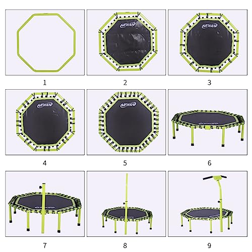 Newan 48" Fitness Trampoline with Adjustable Handle Bar, Silent Trampoline Bungee Rebounder Jumping Cardio Trainer Workout for Adults - Max Limit 330 lbs