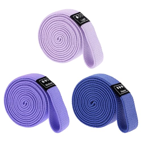 Fabric Resistance Bands - 3-Pack Set, Long Cloth Exercise Bands for Home Workout Strength Training, Yoga & Pilates | with Storage Bag - color: Light Pink, Light Purple, Dark Purple
