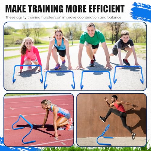 Seenelling 16 Pcs 12" Speed Agility Training Hurdles Large Size Detachable Agility Hurdles Hurdles Training Equipment Set for Athletes Soccer Basketball - color: Blue
